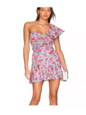 Amanda Uprichard One-Shoulder Floral Mini Dress in Pink Multi